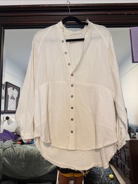 Free People whitw Button-Front Gauze Shirt